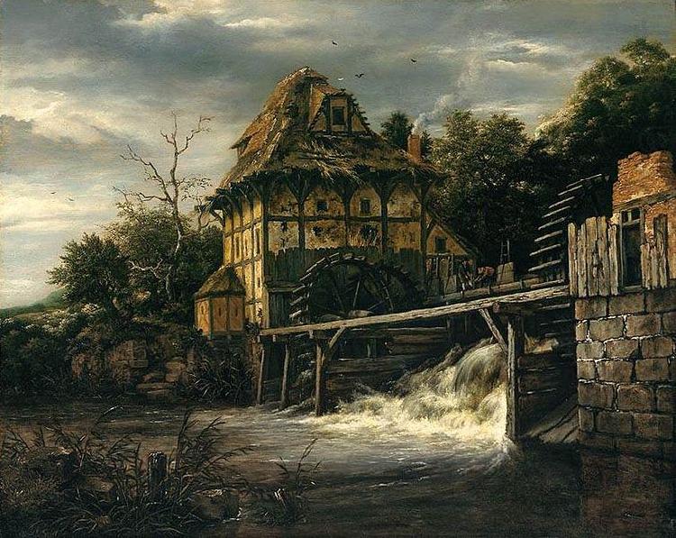 RUISDAEL, Jacob Isaackszon van Two Undershot Watermills with Men Opening a Sluice china oil painting image